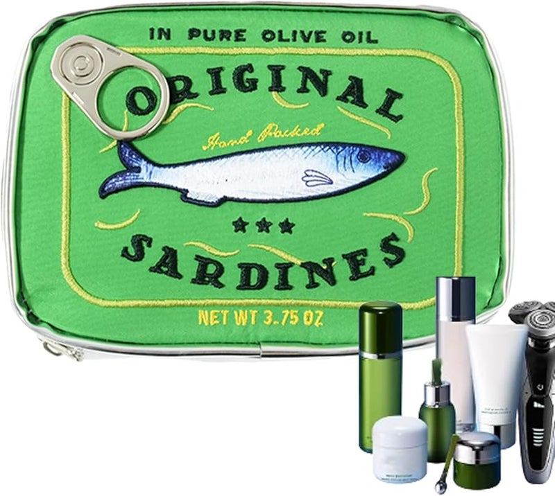 Green Large Capacity Canned Sardine Makeup Cosmetic Organizer Toiletry Pouch - Image 1